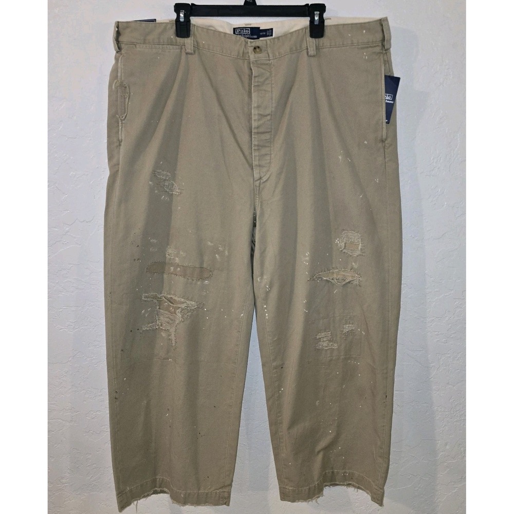 Polo Ralph Lauren "The Big Chino" Distressed Khaki Pants 42 x 30 Relaxed Fit
